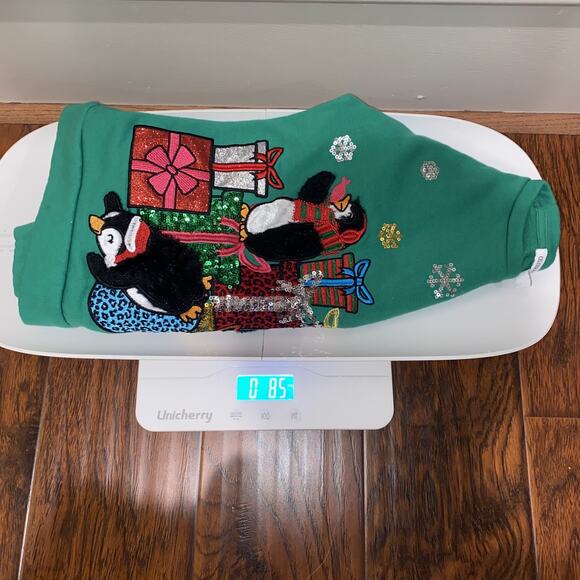 Girl Sz 7 Small Christmas Penguin Holiday Sweatshirt Festive Sequin Winter Fall - Picture 10 of 10